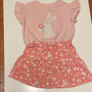 Wonder Nation Toddler Girl 3T Pink Bunny Short Sleeve Top & Skirt Matching Set